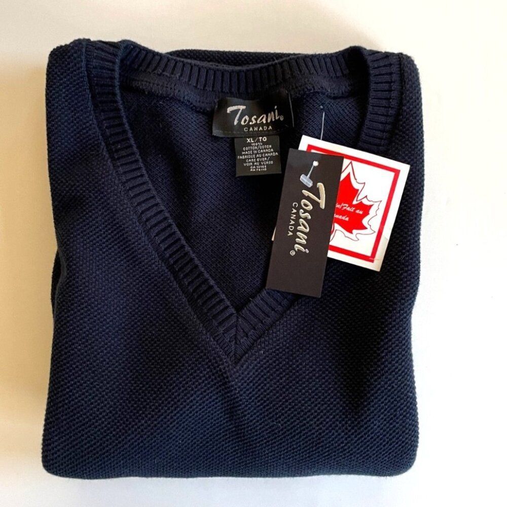 Mens Tosani Canada 100% Cotton Blue Cable Knit V-Neck Pullover Sweater Sz XL